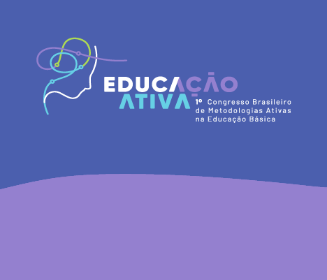 Logomarca do Congresso Educação Ativa acompanhado das cores roxo e rosa.