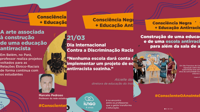 prints de imagens da campanha de educação antirracista #ConscienteOAnoInteiro