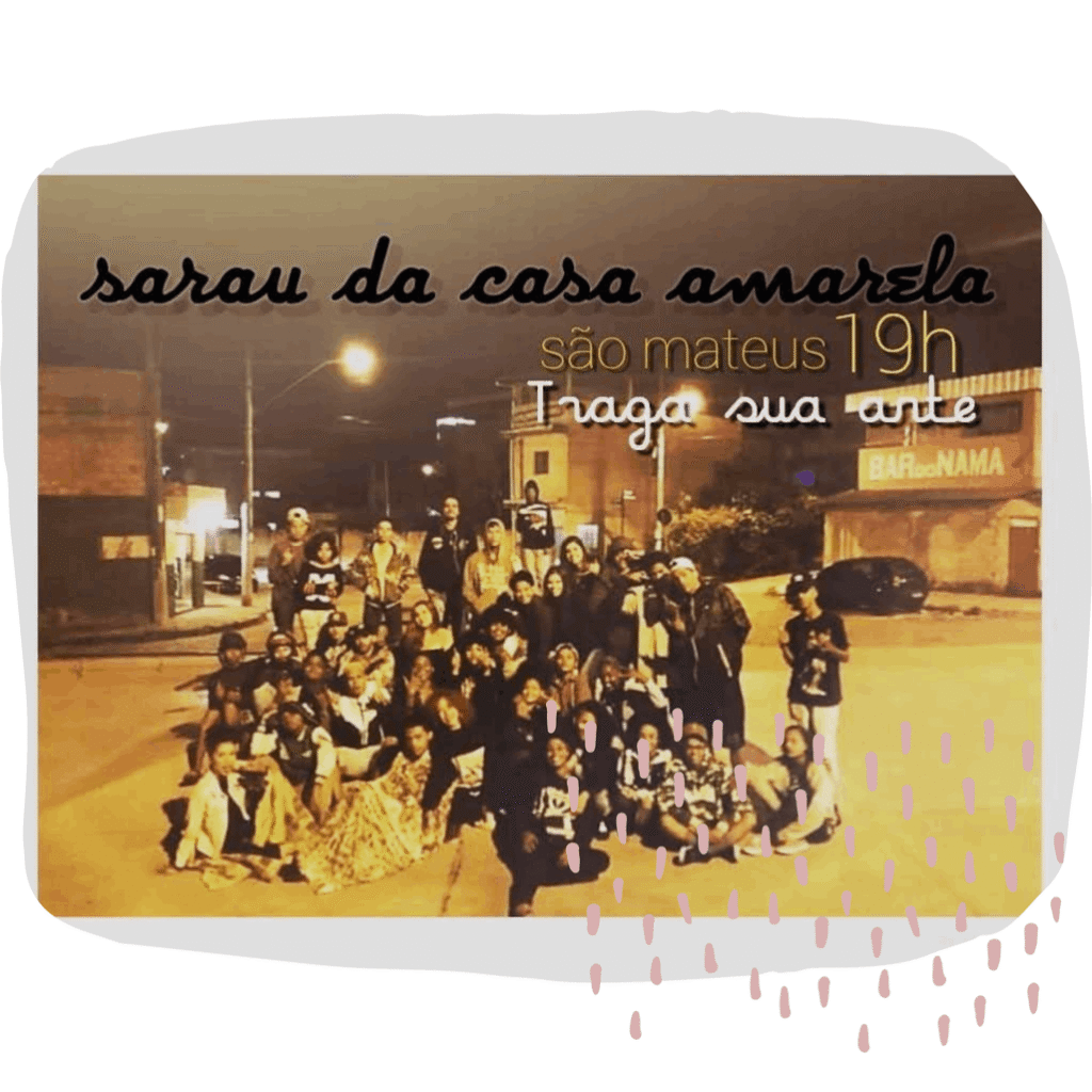 Víctor e colegas reunidos para foto de divulgação de um sarau. 